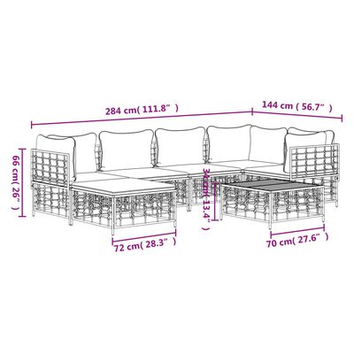 vidaXL Set Divani da Giardino 7 pz con Cuscini Antracite in Polyrattan