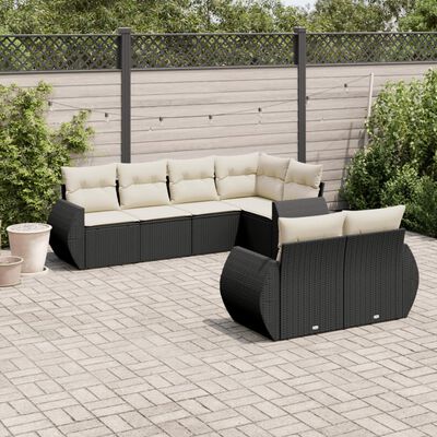 vidaXL Set Divani da Giardino con Cuscini 7pz Nero Polyrattan