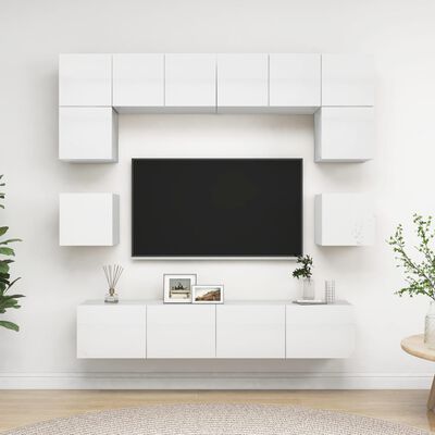 vidaXL Set di Mobili Porta TV 8 pz Bianco Lucido in Legno Multistrato