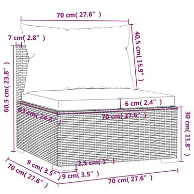 vidaXL Set Divani da Giardino 6 pz con Cuscini in Polyrattan Grigio