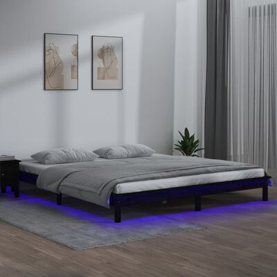 vidaXL Giroletto LED Nero 120x190cm Small Double in Legno Massello