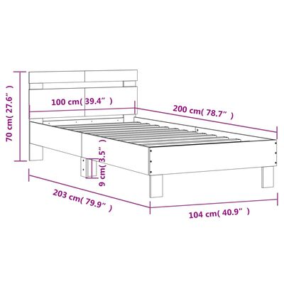 vidaXL Giroletto Testiera Grigio Sonoma 100x200 cm Legno Multistrato