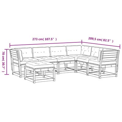 vidaXL Set Salotto Giardino 7pz con Cuscini Bianco Legno Massello Pino