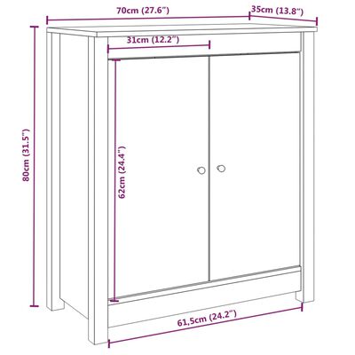 vidaXL Credenza Nera 70x35x80 cm in Legno Massello di Pino