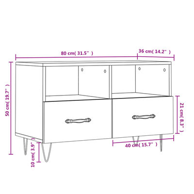 vidaXL Mobile Porta TV Rovere Marrone 80x36x50 cm in Legno Multistrato