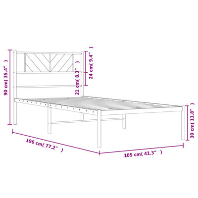 vidaXL Giroletto con Testiera Metallo Bianco 100x190 cm