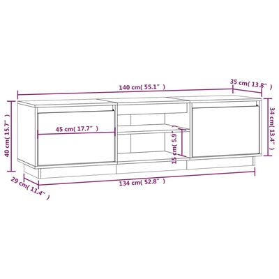 vidaXL Mobile Porta TV 140x35x40 cm in Legno Massello di Pino