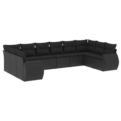 vidaXL Set Divani da Giardino 10pz con Cuscini in Polyrattan Nero