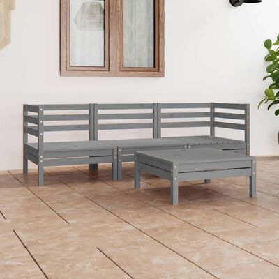 vidaXL Set Divani da Giardino 4 pz Grigio in Legno Massello di Pino