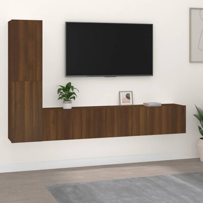 vidaXL Set Mobili Porta TV 4 pz Rovere Marrone in Legno Multistrato