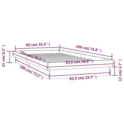 vidaXL Giroletto con LED 90x190 cm Single in Legno Massello