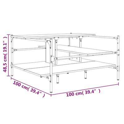 vidaXL Tavolino Salotto Rovere Fumo 100x100x48,5cm Legno Multistrato