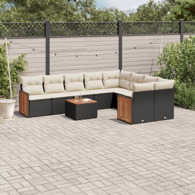 vidaXL Set Divani da Giardino 10pz con Cuscini in Polyrattan Nero