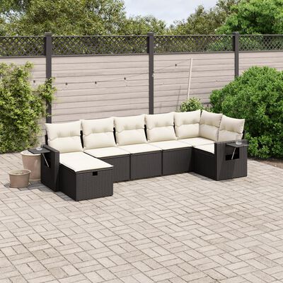 vidaXL Set Divani da Giardino con Cuscini 7pz Nero Polyrattan