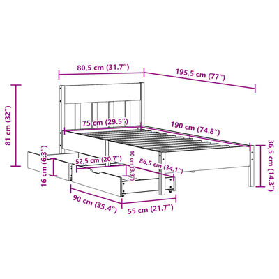 vidaXL Letto senza Materasso Marrone Cera 75x190 cm in Legno di Pino