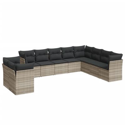 vidaXL Set Divano Giardino 10 pz con Cuscini Grigio Chiaro Polyrattan