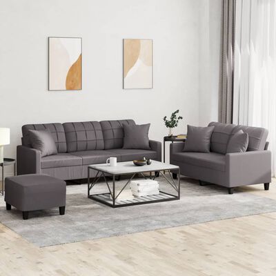 vidaXL Set di Divani 3 pz con Cuscini Grigio in Similpelle