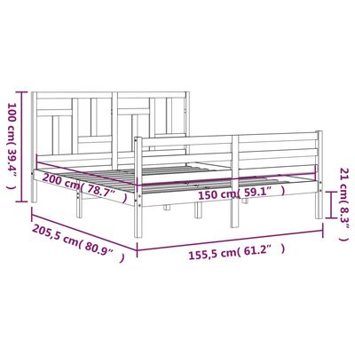 vidaXL Giroletto con Testiera Bianco King Size in Legno Massello