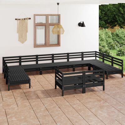 vidaXL Set Salotto da Giardino 12 pz Nero in Legno Massello di Pino