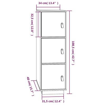 vidaXL Credenza ambra 34x40x108,5 cm in Legno Massello di Pino