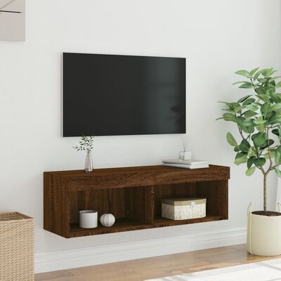 vidaXL Mobile Porta TV con Luci LED Rovere Marrone 100x30x30 cm