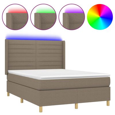 vidaXL Letto a Molle con Materasso e LED Tortora 140x190 cm in Tessuto