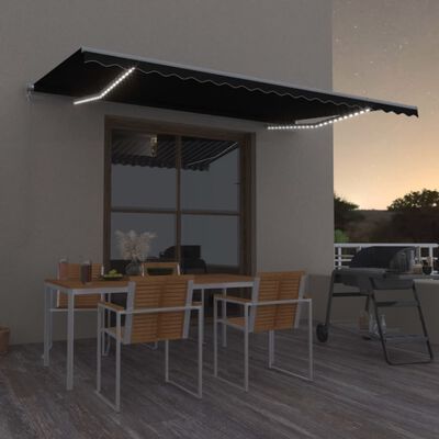 vidaXL Tenda da Sole Retrattile Manuale con LED 500x350 cm Antracite