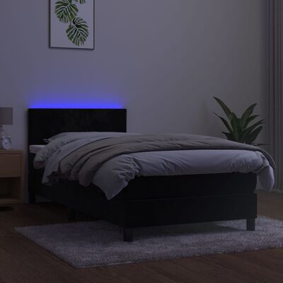 vidaXL Letto a Molle con Materasso e LED Nero 90x190 cm in Velluto