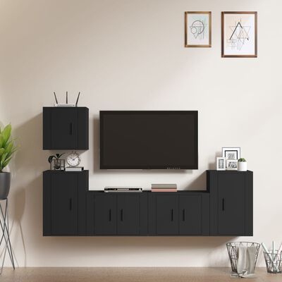 vidaXL Set di Mobili Porta TV 5 pz Nero in Legno Multistrato