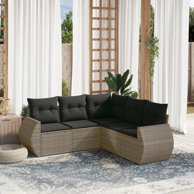 vidaXL Set Divano da Giardino 5 pz con Cuscini Grigio in Polyrattan