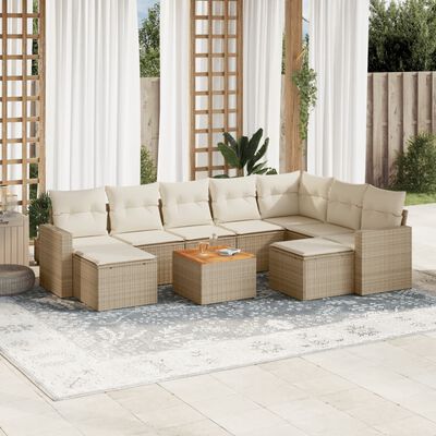 vidaXL Set Divano da Giardino 10 pz con Cuscini Beige in Polyrattan