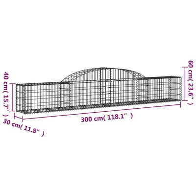 vidaXL Cesti Gabbioni ad Arco 11 pz 300x30x40/60 cm Ferro Zincato