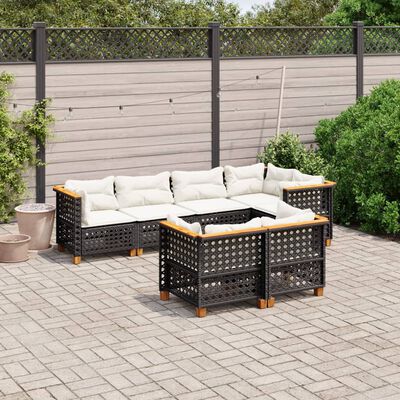 vidaXL Set Divani da Giardino con Cuscini 7pz Nero Polyrattan