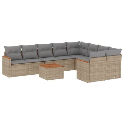 vidaXL Set Divano da Giardino 10 pz con Cuscini Beige Misto Polyrattan