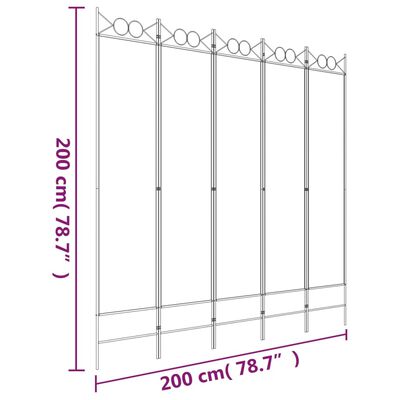 vidaXL Divisorio 5 Pannelli Nero 200x200 cm Tessuto