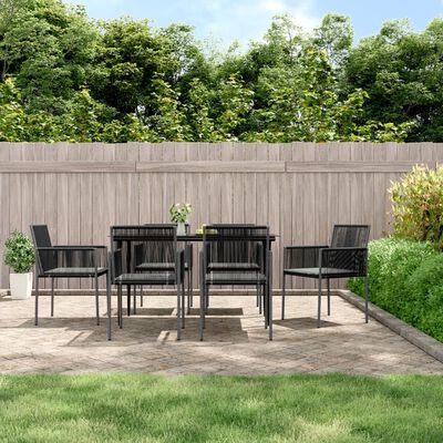 vidaXL Set Pranzo Giardino 7 pz con Cuscini Polyrattan e Acciaio Nero