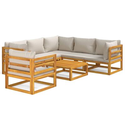 vidaXL Set Salotto Giardino 7pz Cuscini Grigio Chiaro Legno Massello