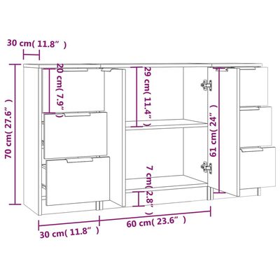 vidaXL Credenze 3 pz Grigio Cemento in Legno Multistrato