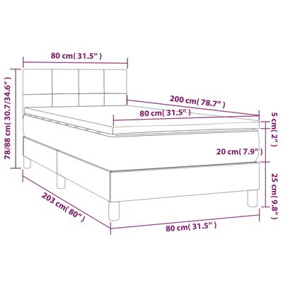 vidaXL Letto a Molle con Materasso e LED Tortora 80x200 cm in Tessuto