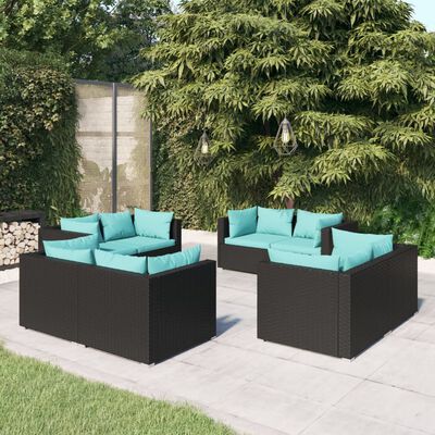 vidaXL Set Salotto da Giardino 8 pz con Cuscini in Polyrattan Nero