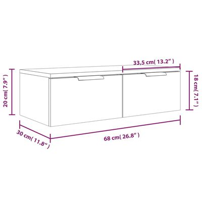 vidaXL Mobili Pensili 2 pz Grigio Sonoma 68x30x20 cm Legno Multistrato