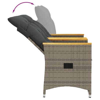 vidaXL Divano Giardino Reclinabile 2 Posti Tavolino Grigio Polyrattan