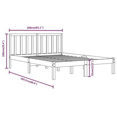 vidaXL Giroletto Nero in Legno Massello di Pino 200x200 cm