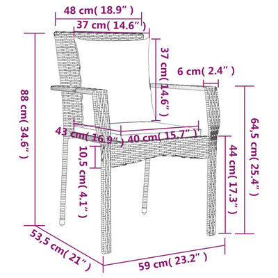 vidaXL Set da Pranzo Giardino 9pz con Cuscini Nero e Grigio Polyrattan