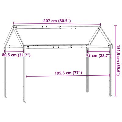 vidaXL Tetto Letto Bambini Bianco 207x80,5x151,5cm Legno Massello Pino