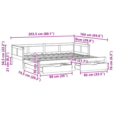 vidaXL Divano Letto Estraibile con Cassetti senza Materasso 80x200 cm