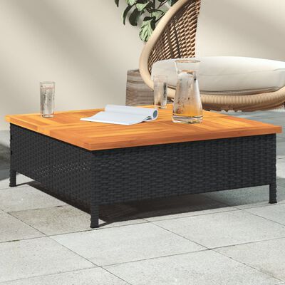 vidaXL Tavolo da Giardino Nero 70x70x25cm in Rattan e Legno di Acacia