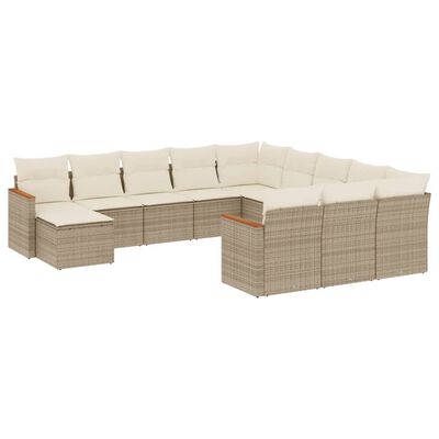 vidaXL Set Divani da Giardino 12 pz con Cuscini Beige in Polyrattan