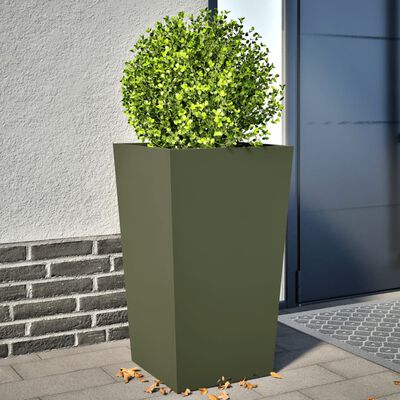 vidaXL Fioriere da Giardino 2 pz Verde Oliva 45x45x75 cm in Acciaio