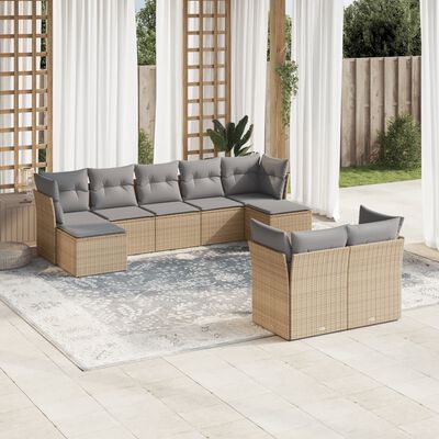 vidaXL Set Divano da Giardino 9 pz con Cuscini Beige in Polyrattan